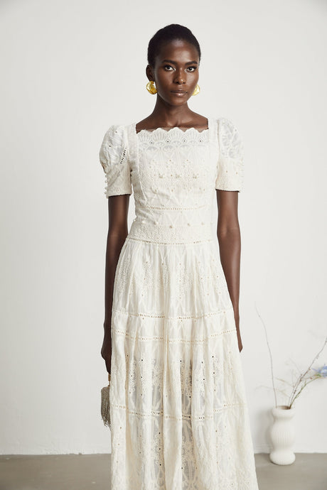 Anaïs fauxpearl embellished cutout midi dress