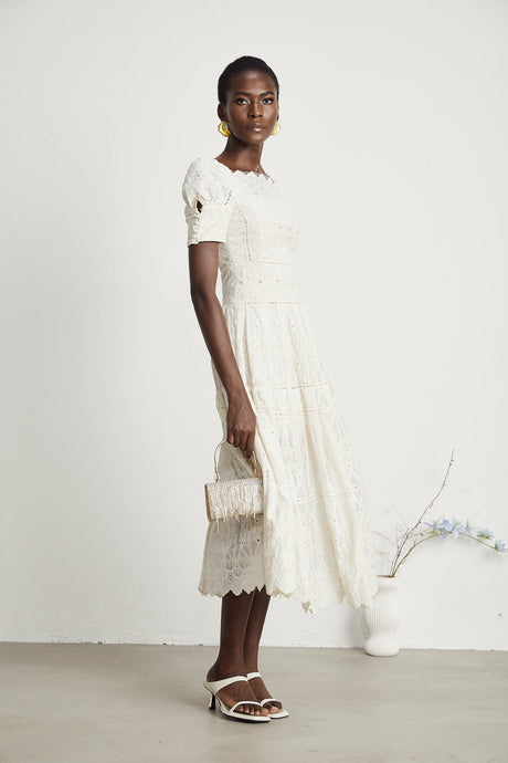 Anaïs fauxpearl embellished cutout midi dress
