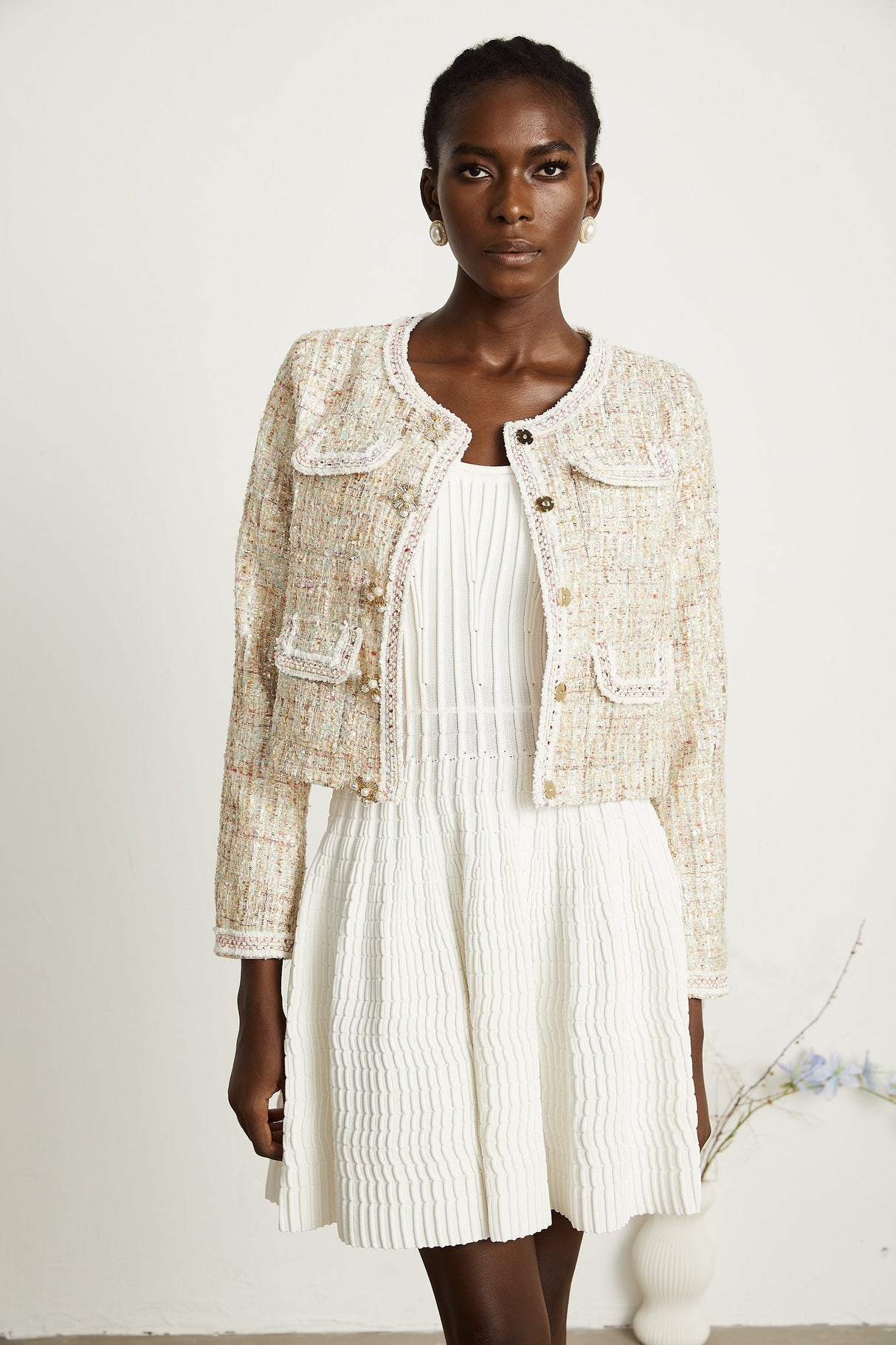Anaïs neutrals sequinembellished tweed jacket