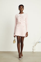 Anaïs pink ribbedknit cardigan  skirt matching set