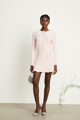Anaïs pink ribbedknit cardigan  skirt matching set