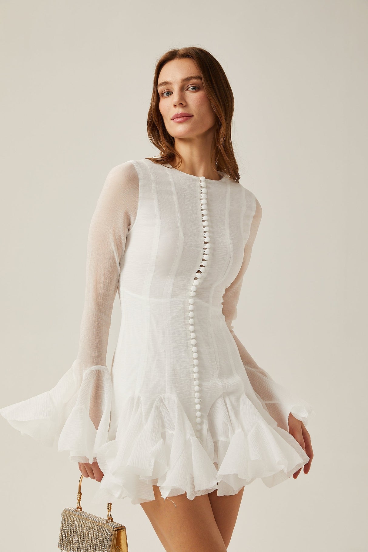 Anaïs semisheer flared mini dress