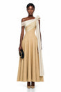 Anastasia Khaki Pleated Maxi Dress with TieWaist Bow Detail