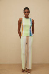 Anastasia Top & Trousers Set - Knitted Construction - Sleeveless Round Neck Top - High Rise Wide Leg Trousers - Glitter Detailing