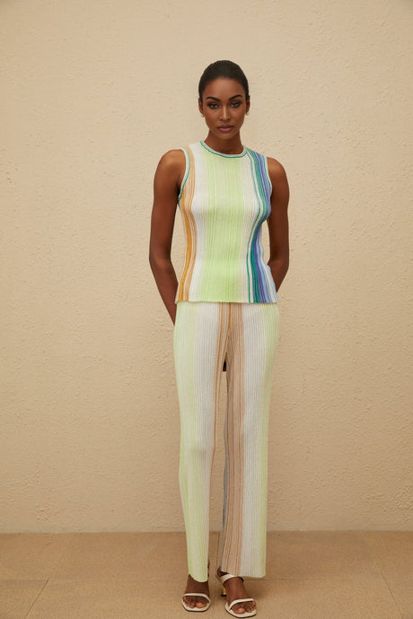 Anastasia Top & Trousers Set - Knitted Construction - Sleeveless Round Neck Top - High Rise Wide Leg Trousers - Glitter Detailing