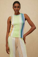 Anastasia Top & Trousers Set - Knitted Construction - Sleeveless Round Neck Top - High Rise Wide Leg Trousers - Glitter Detailing