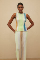 Anastasia Top & Trousers Set - Knitted Construction - Sleeveless Round Neck Top - High Rise Wide Leg Trousers - Glitter Detailing