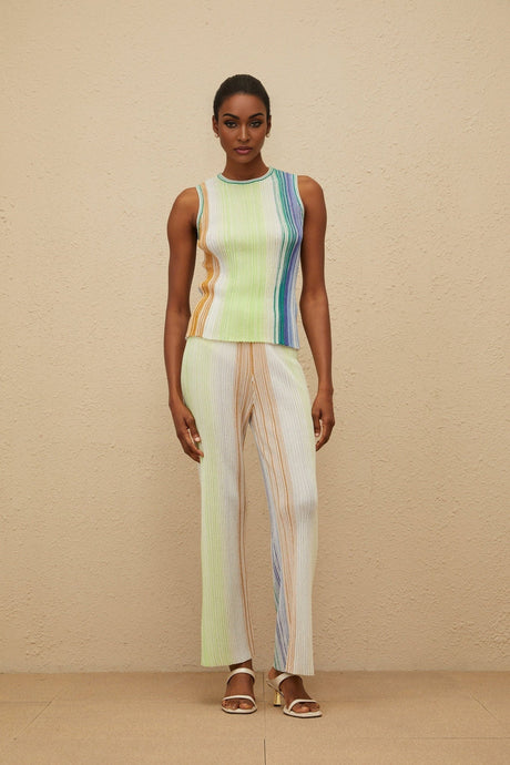 Anastasia Top & Trousers Set - Knitted Construction - Sleeveless Round Neck Top - High Rise Wide Leg Trousers - Glitter Detailing
