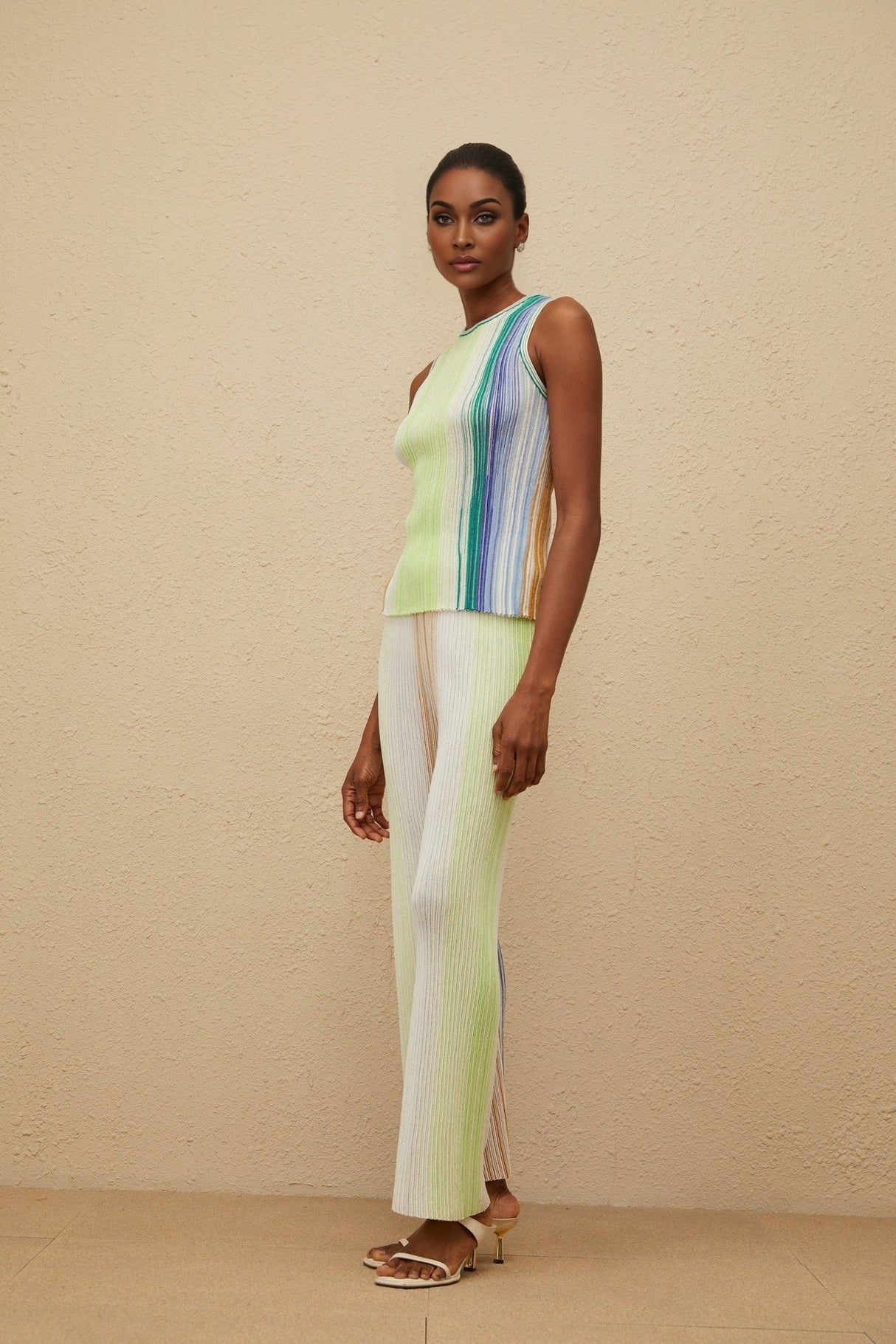 Anastasia Top & Trousers Set - Knitted Construction - Sleeveless Round Neck Top - High Rise Wide Leg Trousers - Glitter Detailing