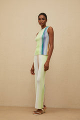 Anastasia Top & Trousers Set - Knitted Construction - Sleeveless Round Neck Top - High Rise Wide Leg Trousers - Glitter Detailing