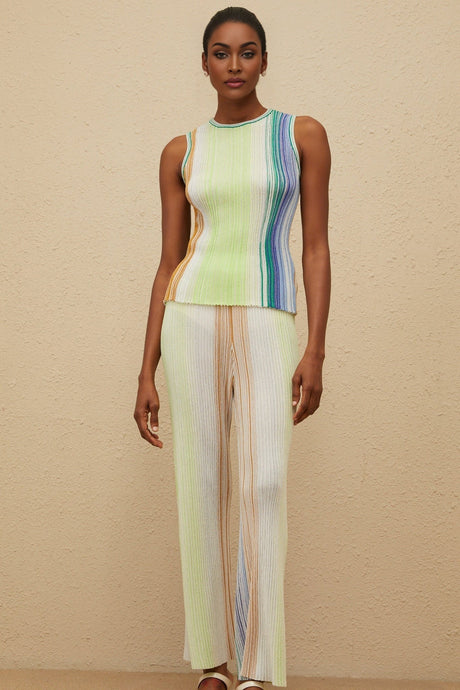 Anastasia Top & Trousers Set - Knitted Construction - Sleeveless Round Neck Top - High Rise Wide Leg Trousers - Glitter Detailing