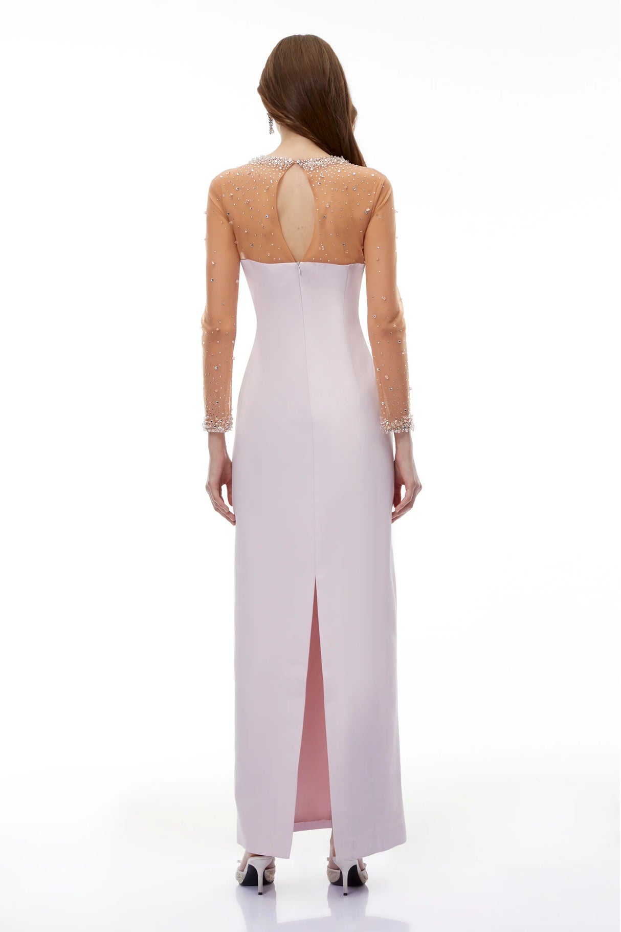 Anastasie Pink Embellished Maxi Dress with Tulle