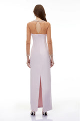 Anastasie Pink Embellished Maxi Dress with Tulle