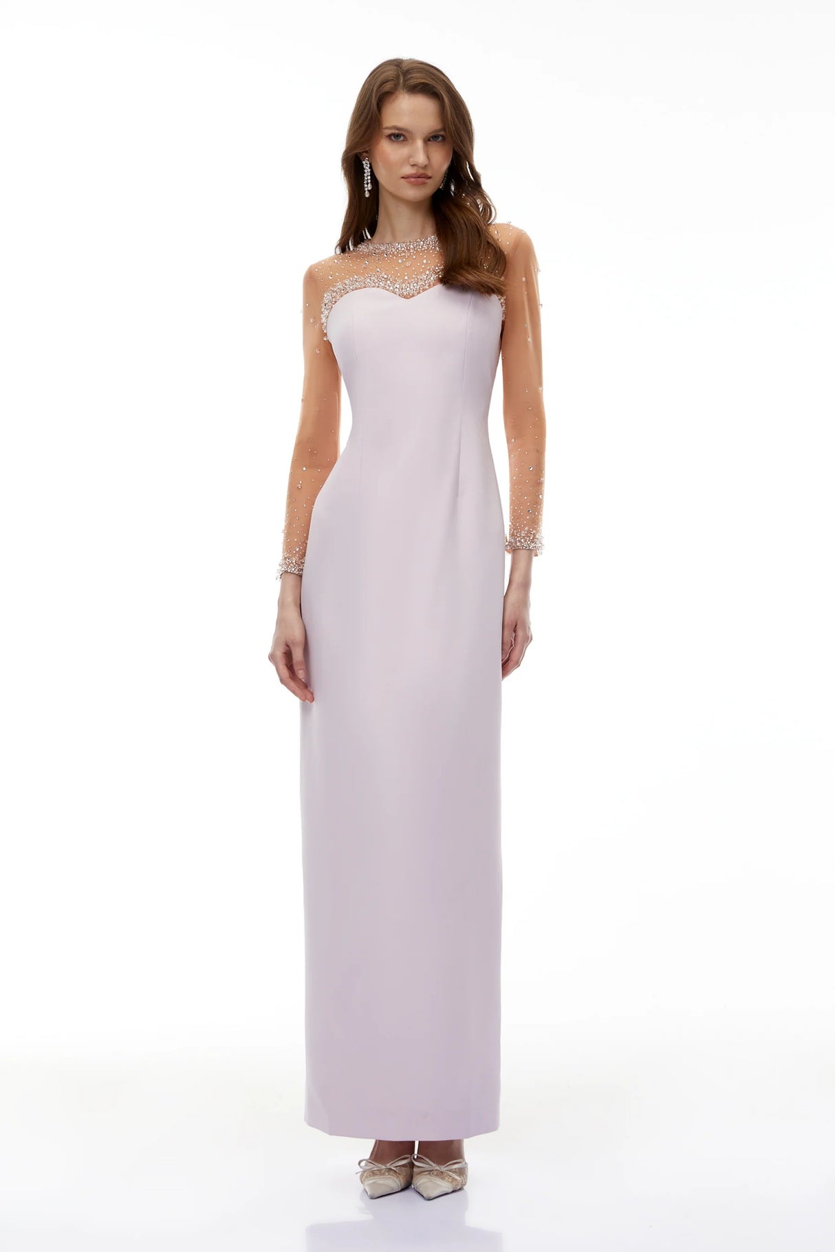 Anastasie Pink Embellished Maxi Dress with Tulle
