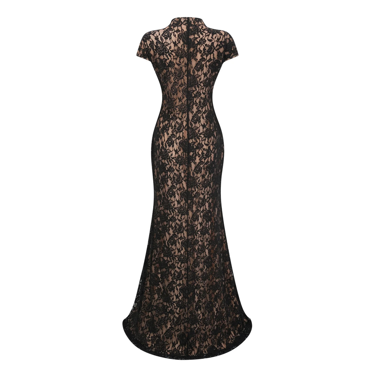 Andrea Black Keyhole Lace Maxi Dress with High Thigh Slit