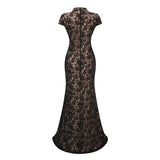 Andrea Black Keyhole Lace Maxi Dress with High Thigh Slit