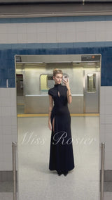 Andrea Black Keyhole Maxi Dress with High Thigh Slit