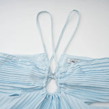 Andréa Blue Pleated Maxi Dress with Cutout Detail