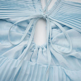 Andréa Blue Pleated Maxi Dress with Cutout Detail