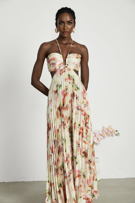 Andréa cutout floralprint pleated maxi dress