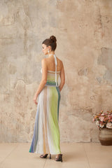 Andrea Maxi Dress Green Striped Glitter Halter - neck Open - back