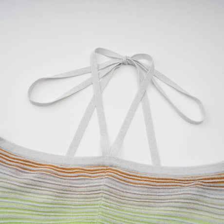 Andrea Maxi Dress Green Striped Glitter Halter - neck Open - back