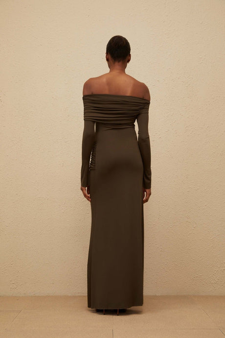 Andromeda Maxi Dress - One Shoulder - Ruched Detail - Stretch Design - Straight Hemline