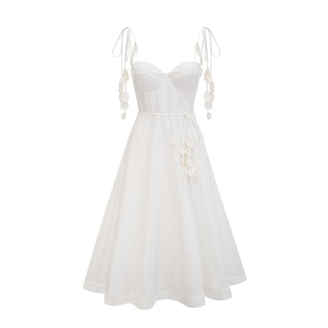 Andromeda Midi Dress - Sweetheart Neckline - Bustier Style - Rouleau Straps - Pockets Zip Length