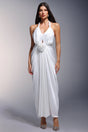Andromeda White Maxi Dress Deep V Halter Neckline Flower Detailing Graceful Silhouette Lightweight Feel