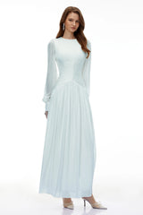 Aneka Green High Neck Glossy Ruched Maxi Dress