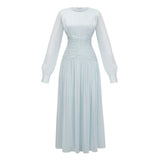 Aneka Green High Neck Glossy Ruched Maxi Dress
