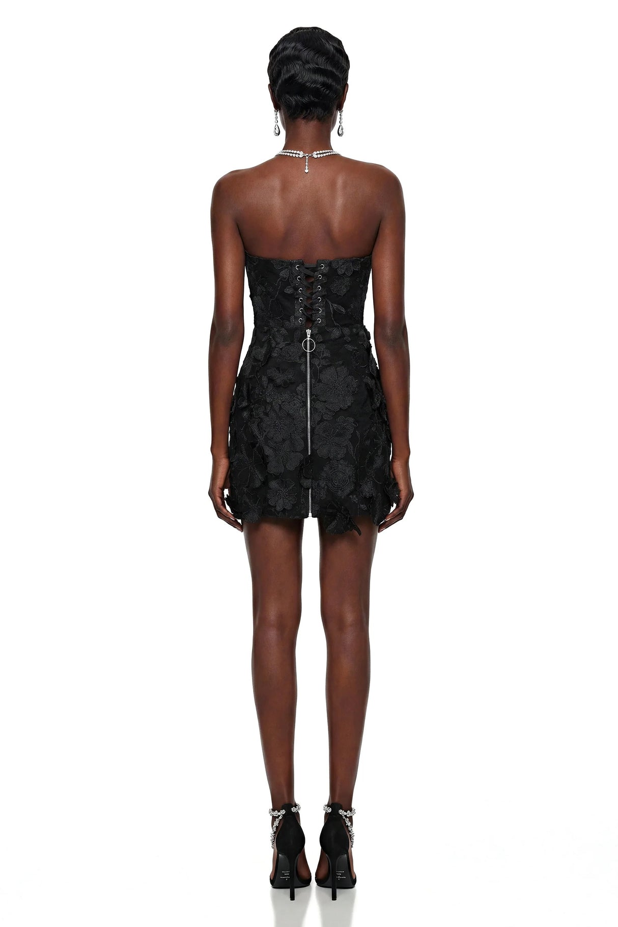 Anette Black Off Shoulder Mini Dress with 3D Petals