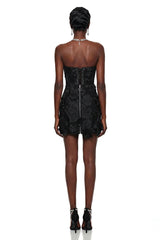 Anette Black Off Shoulder Mini Dress with 3D Petals