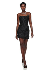 Anette Black Off Shoulder Mini Dress with 3D Petals