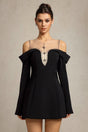 Angel Black Off-Shoulder Bell Sleeve Evening Dress