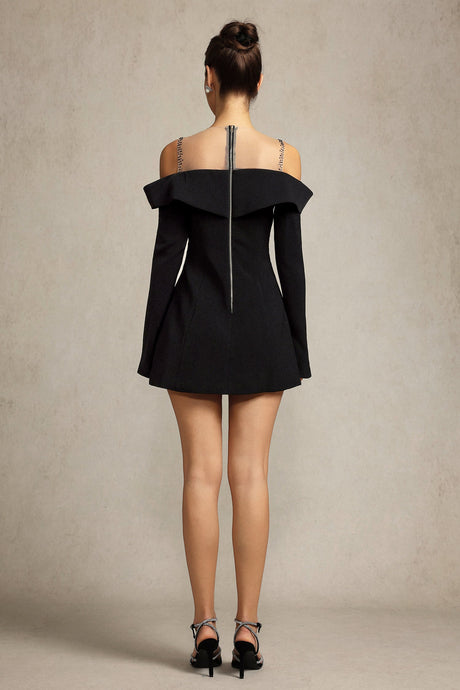 Angel Black Off-Shoulder Bell Sleeve Mini Dress