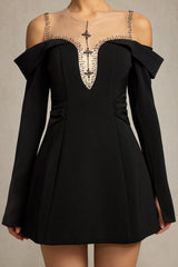 Angel Black Off-Shoulder Bell Sleeve Mini Dress