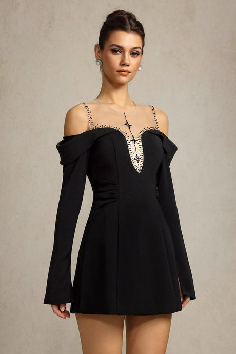 Angel Black Off-Shoulder Bell Sleeve Mini Dress