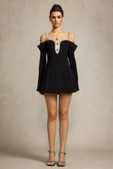 Angel Black Off-the-Shoulder Bell Sleeve Mini Dress