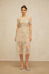 Angel Midi Dress Mint - Green Floral - Lace & Boned Bodice