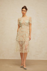 Angel Midi Dress Mint - Green Floral - Lace & Boned Bodice