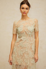 Angel Midi Dress Mint - Green Floral - Lace & Boned Bodice