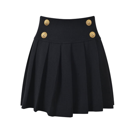 Angel Skirt - Flared Pleated Silhouette - High - Waisted Button Accents - Tailored Comfort - Decorative Buttons - Versatile Style