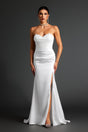 Angel White Lace Fishtail Dress with Dramatic Train and High Slit for Special Occasions