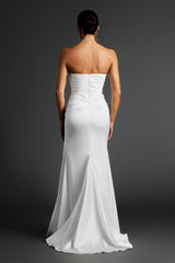 Angel White Lace Fishtail Dress with Train Sweetheart Neckline High Slit Elegant Sophisticated