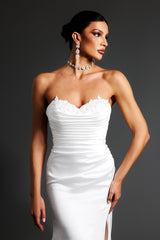 Angel White Lace Fishtail Dress with Sweetheart Neckline and High Slit