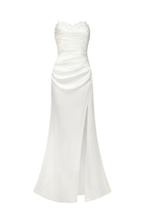 Angel White Lace Fishtail Dress with Train and High Slit