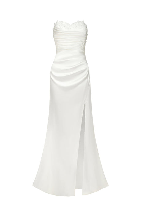 Angel White Lace Fishtail Dress with Train and High Slit
