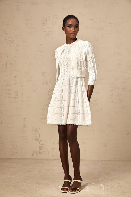 Angela Knitted Cardigan - Crew Neck - Long Sleeves - Ruffled Detailing - Scallop Hem
