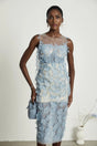 Angela Midi Dress - Sleeveless - Lace Overlay - Faux - Flower and Sequin Detailing - Semi - Sheer Construction